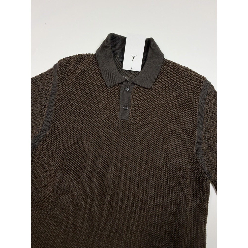 Nike Air Jordan Flight Mens M Brown Knit Polo Shirt IF1909-220 $125 NWT